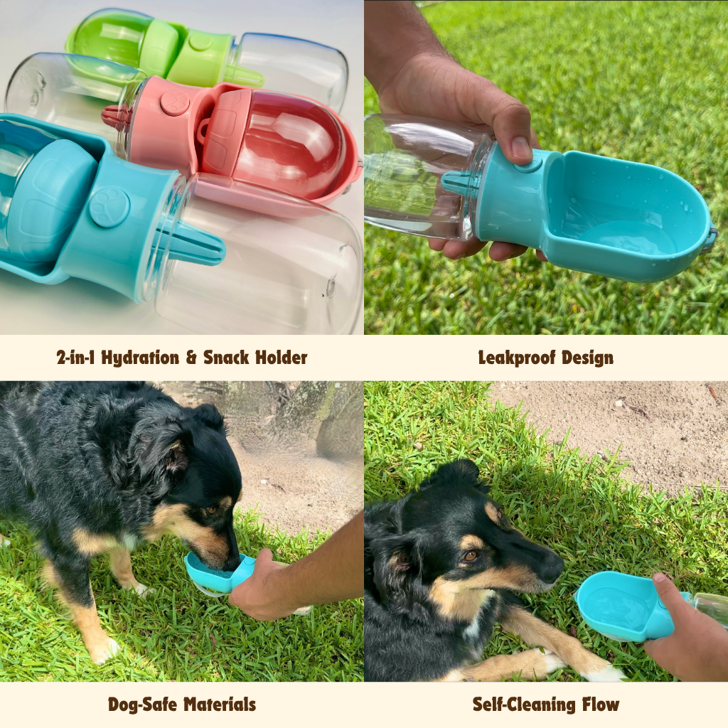 PetPaw™ 3-in-1 Portable Pet Water Bottle - Travel Dispenser with Food Storage